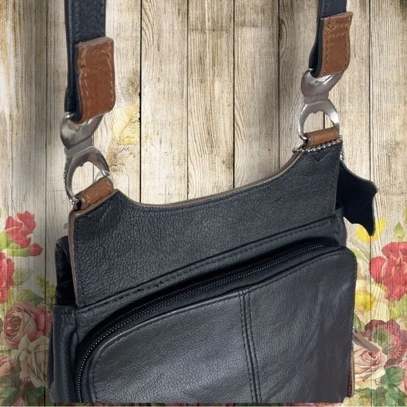 Carroll Collection Black Brown Leather Crossbody Bag - Picture 8 of 16